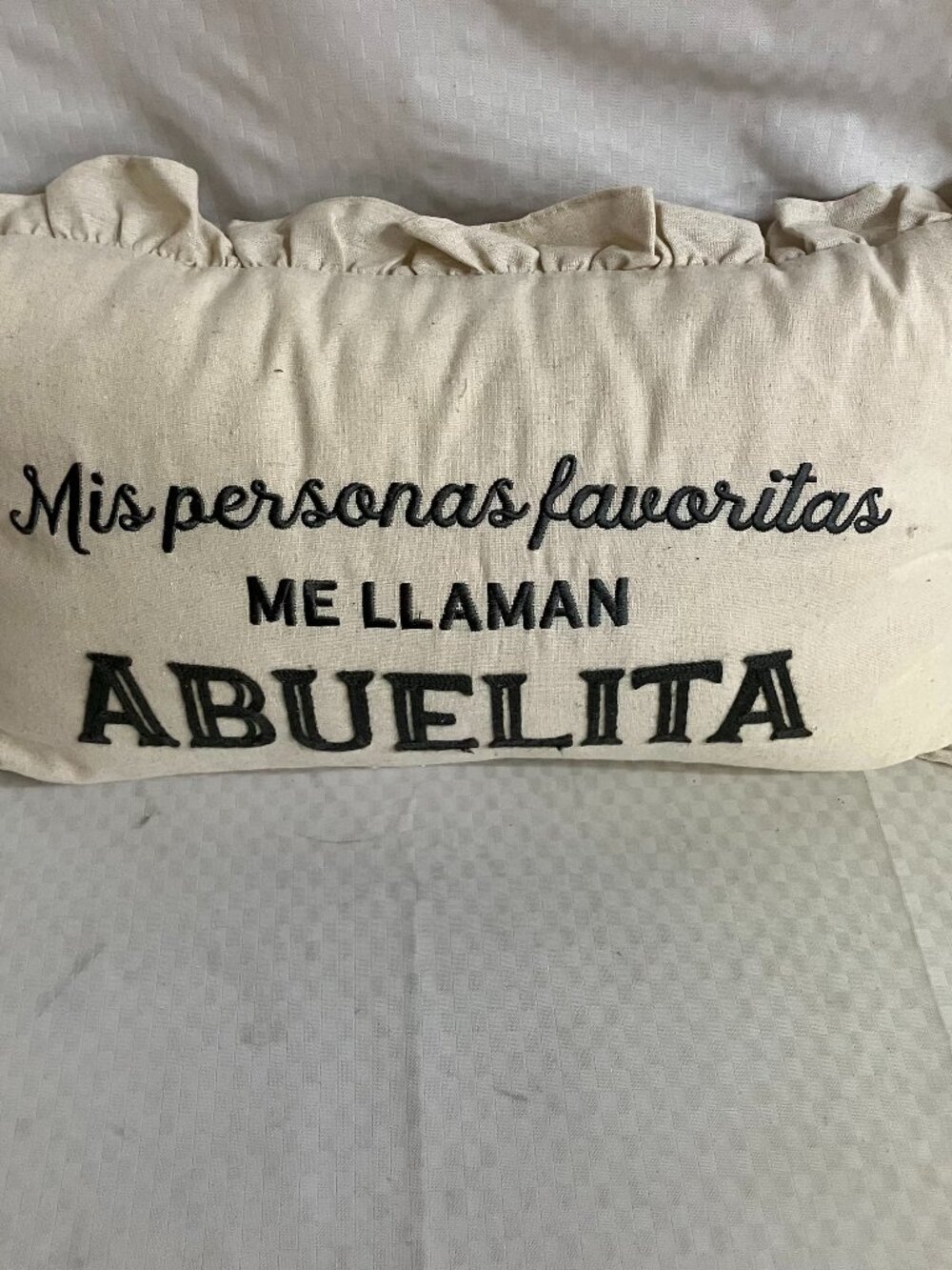 Shabby Chic Decorative Pillow 18x12" Beige Ruffle Spanish Quote Down Alternative
